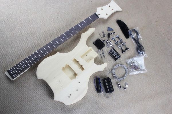 Fabrikspezifisches E-Bass-Kit (Teile) in ungewöhnlicher Form mit 4 Saiten, Chrom-Hardware, DIY-Bassgitarre, individuelles Angebot