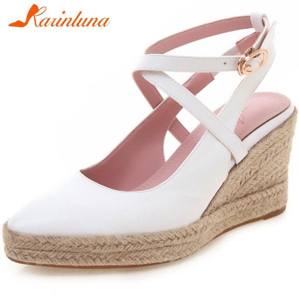 

karin 2020 large size 33-44 buckle strap shoes woman sandals wedge high heels platform sandals women shoes, Black