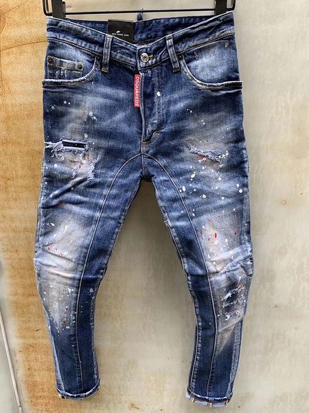 

2020 autumn and winter men's printed jeans men's tide brand slim feet high-end trousers korean version of trend pants casual, Blue