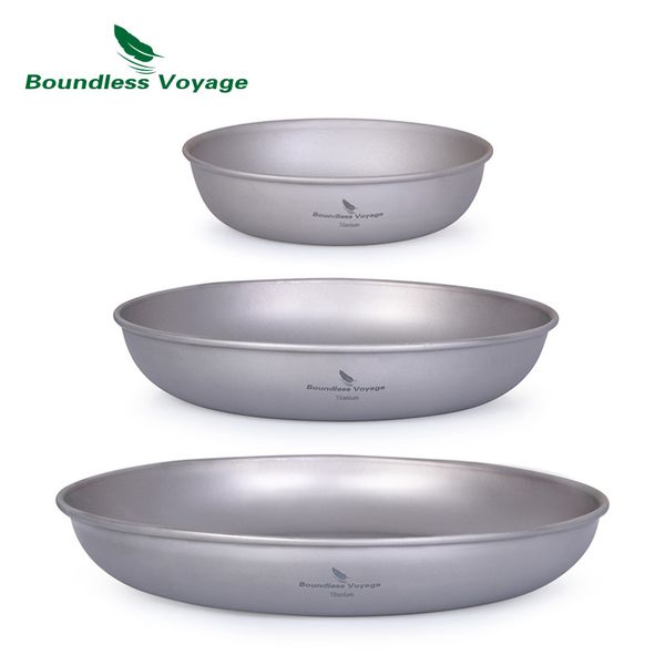 

boundless voyage 3pcs ultralight titanium pan camping pan dish with mesh bag outdoor camping tableware cookware mess kit 167g