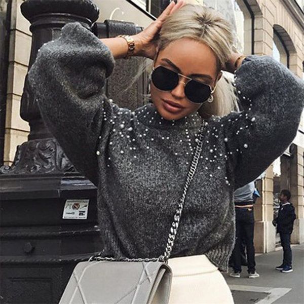 

thick needle casual sweater long sleeve o-neck temperamental pullover sweater luxury sweaters women designers chompas para, White;black