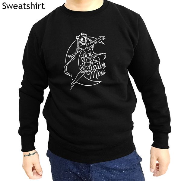 

casual o-neck men sweatshirts sailor moon stencil animation new hoodies custom printed hip hop funny long sleeve sbz4578, Black