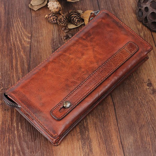 

handbag retro genuine leather purse multi-function long wallet first layer cowhide large capacity clutch bag men wallet, Red;black