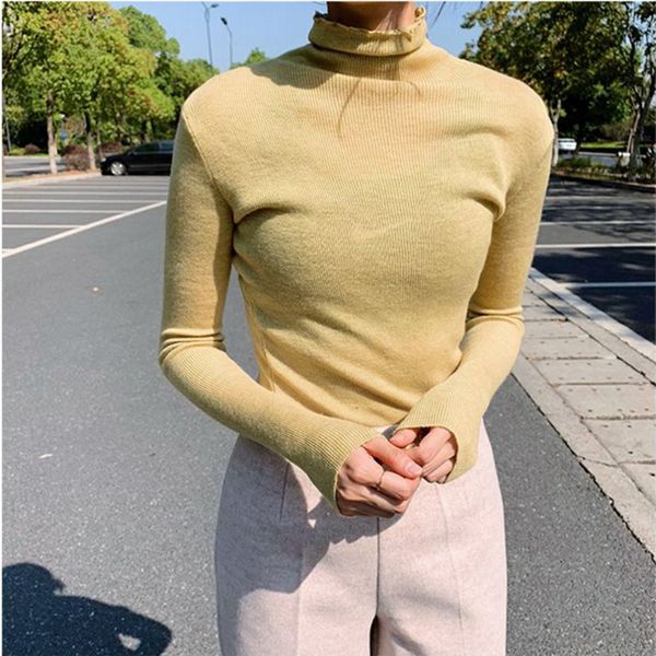 

fashion woman skinny sweaters long sleeve solid thin turtleneck knitted pullovers, White;black