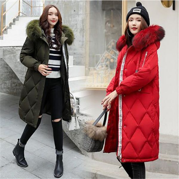 

2019 hair get long with thick cotton-padded jacket fashion over-the-knee down cotton-padded jacket keep warm winter coat, Black