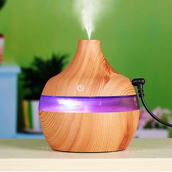 

car electric aroma diffuser wood ultrasonic humidifier 300ml usb essential oil air diffuser led lights for home/car