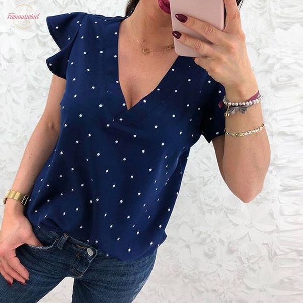 

fashion womens blouse caual polka dot printed v neck ruffles sleeve summer shirt blouse women blusas mujer de moda 2020, White