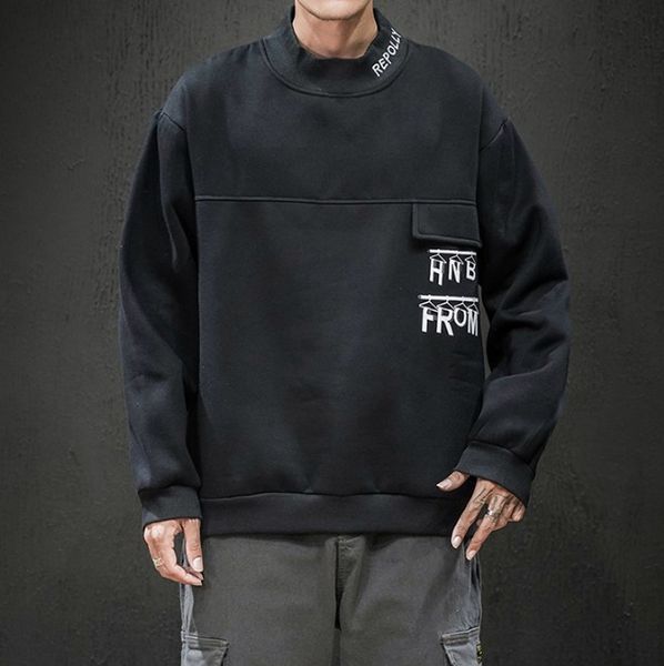 

Mens Hoodies Fashion Fake Pocket Letter Printing Street Clothing Turtleneck Sweater Thin Oversize Hip-hop Loose Hooded Sweatshirts