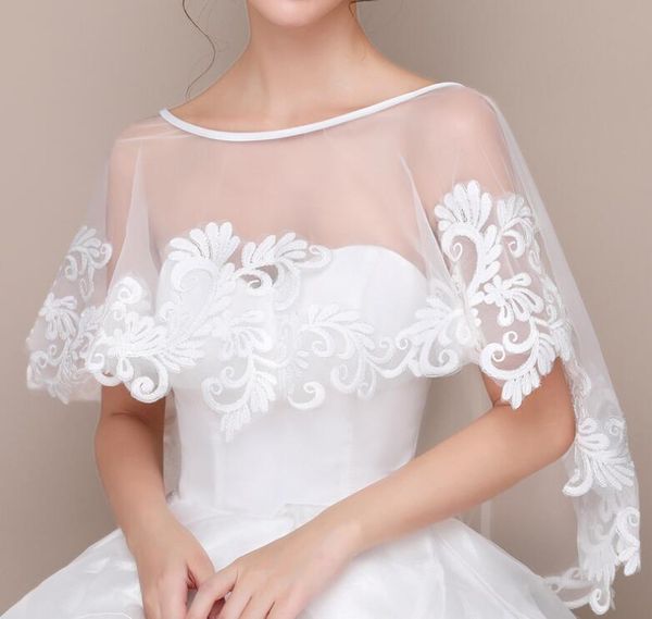 

white summer bridal boleros wedding accessories 2020 new arrival wedding bridal wraps tulle with lace applique