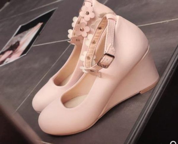 

flower women's shoes in spring and autumn slope heel round head @53, Black