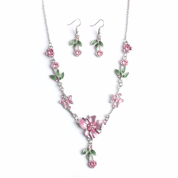 

bohemian charms elegant fashion crystal earrings chic romantic flower branch leaf necklace engagement party women jewelry gifts, Silver