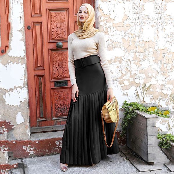 

muslim fashion bag hip vertical pleated skirt islamic women's dress arab saudi monochromatic ramadan morocco female bottoms, Red