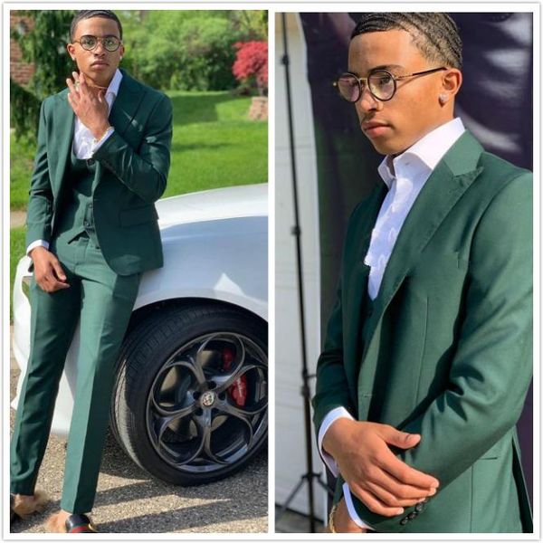 

3 pieces hunter young groom wedding tuxedos men groom suits peaked lapel slim fit one button prom party blazer jacket (jacket+pants+vest, Black;gray