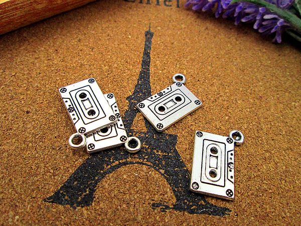 

36pcs radio cassette tape charm silver tone 2 sided radio cassette tape pendants 24x13mm, Bronze;silver