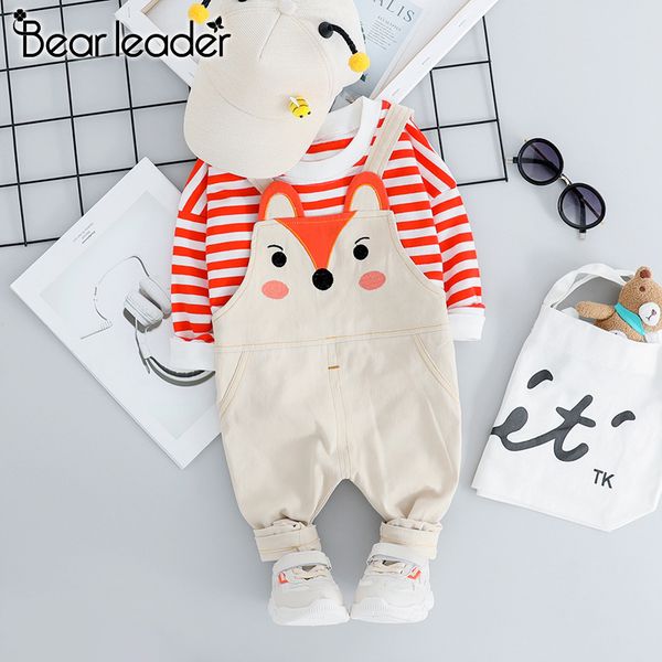 

bear leader baby boys clothes set new autumn kids suit cute cartoon striped pullover+ rompers boy clothing suits kid outfits, White