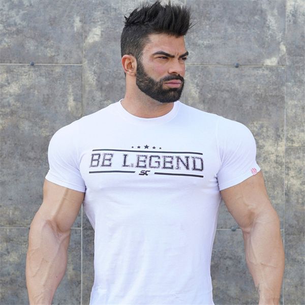 

mens summer fitness bodybuilding cotton t-shirt gyms workout short sleeve shirts male fashion leisure tees brand clothes, White;black