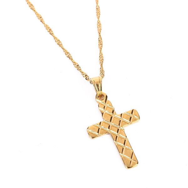 Kette Für Männer Trendy Gelbgold Farbe Edelstahl Kruzifix Jesus Kreuz Halskette Männer Schmuck Großhandel