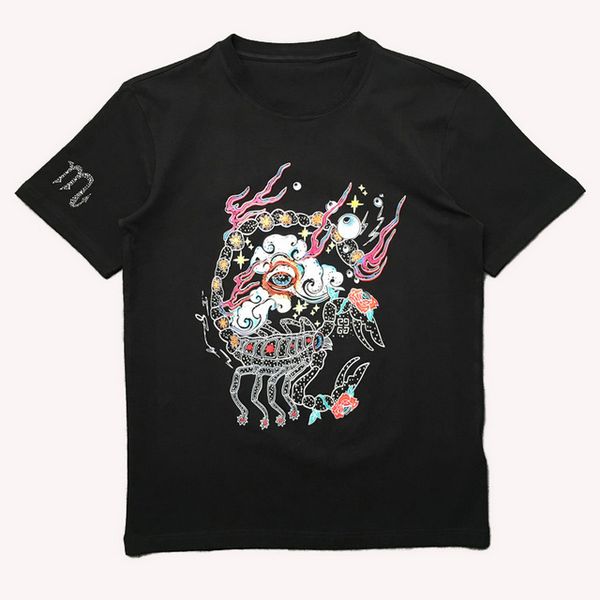 

summer fashion designer brand men clothing europe paris t-shirt eyes animal scorpion print tshirt tee cotton casual women t shirt, White;black