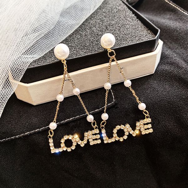 

korea love earrings female temperament long pearl earrings fashion 2019 new trend, Golden;silver