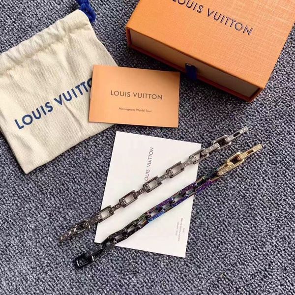 

luxurious new chain bracelet hip hop jewelry charm bracelets l̴v stainless steel bracelet for women men chain with box, Black