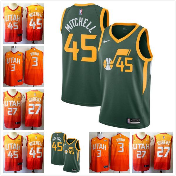 

mens donovan 45 mitchell orange green city jersey edition rudy 27 gobert utah jazz 3 trey burke nba basketball jersey vintage, Black