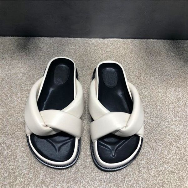 

flat bottom interlaced belt ladies sheepskin sandals and slippers white black round toe slippers summer ladies platform sandals