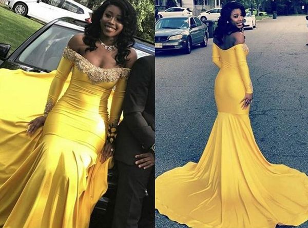 

robe de soiree yellow prom evening mermaid long sleeve dresses, Black
