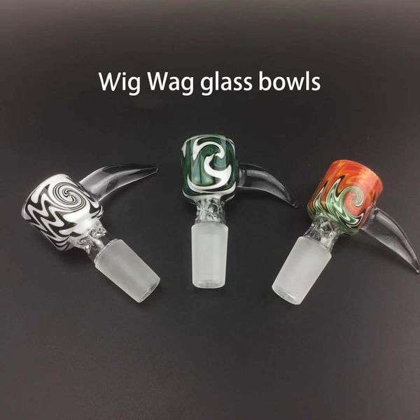 Wig Wag Taças De Vidro 3 Cores Macias Articulações 14mm 18mm tigela de vidro Acessórios de Fumo Ternopara Vidro Bongos de Água Dab Rigs