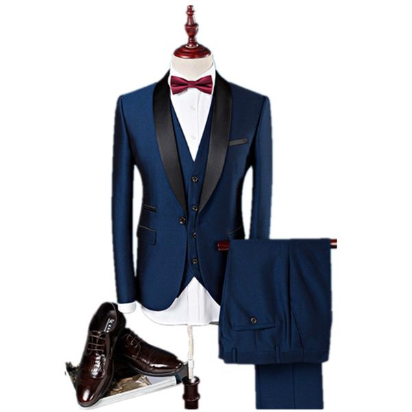 

2019 male high-quality pure cotton hit color long sleeved fashion leisure wedding dress man/ coat+vest+trousers /groomsman dress, White;black