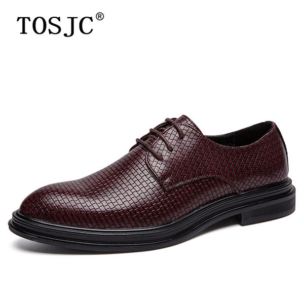 

tosjc brand genuine leather men derby shoes formal business shoes for man lace-up flats dress oxfords male retro weddding, Black