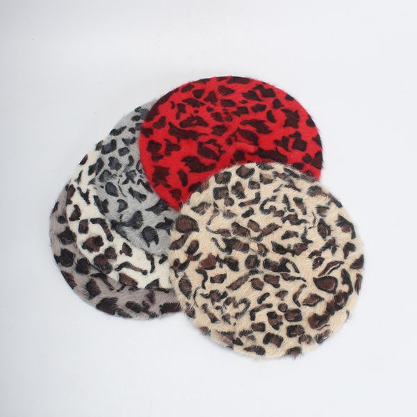 

2019 4 colors beanie hats new arrival fashion women hat female winter wool leopard printed beret cap, Blue;gray
