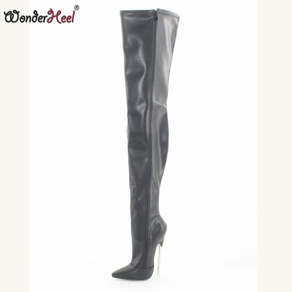 

wonderheel new extreme high heel appr.18cm/'' heel pointed toe black matte stiletto metal fetish crotch boots