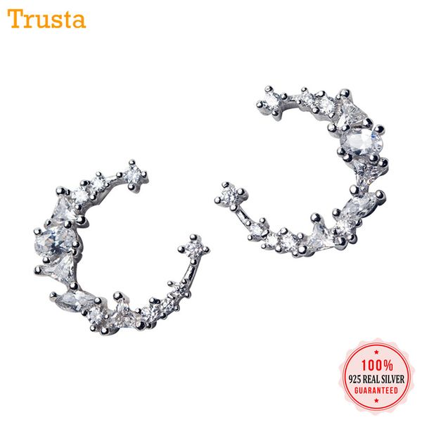 

trusta 2020 genuine 925 sterling silver sweet cute moon with dazzling cz stud earrings for women girls fine jewelry gift ds959, Golden;silver