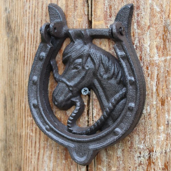 2019 Horse Design Cast Iron Rustic Brown Door Knocker With