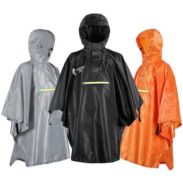 

outdoor raincoat waterproof rainwear coat with reflector rainproof poncho reflective strip for camping hiking mountaineering, Blue;black