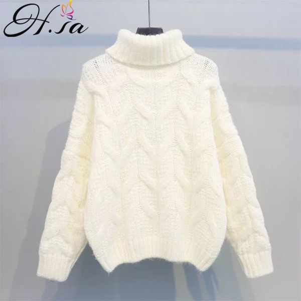 

h.sa women winter warm christmas sweaters korean twist knitwear pullovers long sleeve thick jumpers loose outerwear 2018, White;black