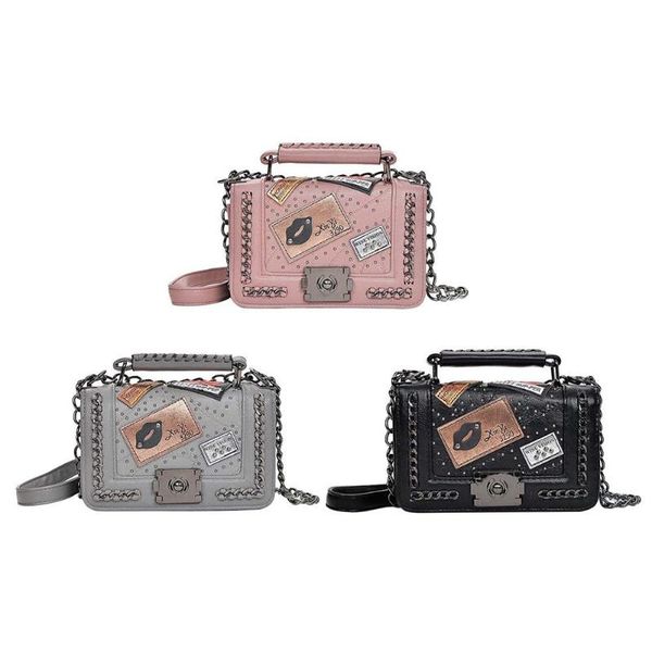 

vintage women long chain messenger bag pu leather rivet shoulder bag famous designer small crossbody bags for women handbag new