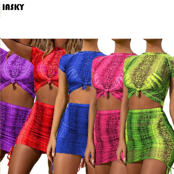 

iasky 2019 new print snake skin beach cover ups women mesh see through +a line skirts bikini swimsuit cover up beachwea, Blue;gray