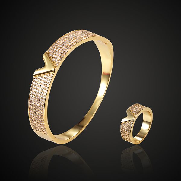 

letter v shape bracelet set bracelet zircon with ring set fashion jewelry, Black
