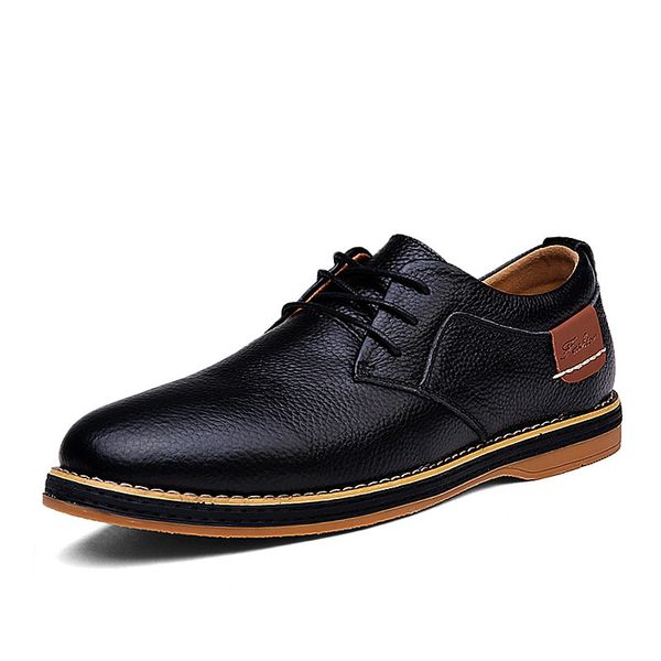 

plus size 38- 48 2020 new men casual shoes retro leather oxford shoes lace up pointed toe business work party wedding mens flats, Black