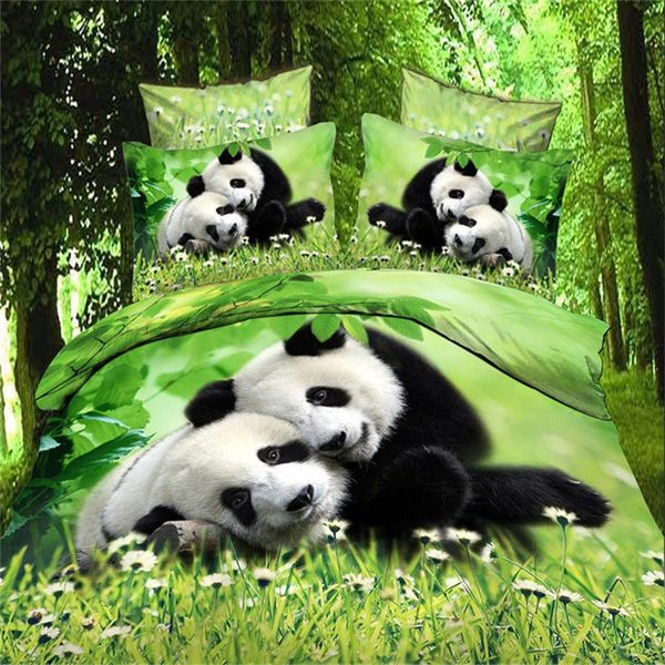 

Smart 3d bedding set bedclothes 4pcs bed set Duvet Cover flat sheet Home Textiles pillowcase Queen size love Cute Panda