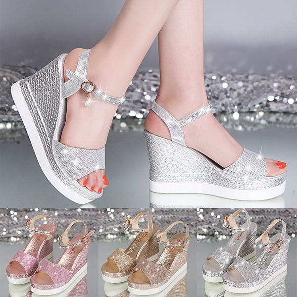 

summer slippers women beach platform shoes anti slip wedge shoes sandals bling zapatos mujer, Black