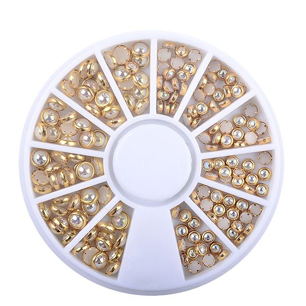 

1 wheel ab beige metal edge glitter nail pearls beads studs 3mm/5mm mix 3d beauty charms nail art diy pearls decorations #nrw32#, Silver;gold