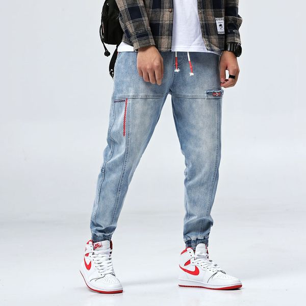 

new tether light blue cropped hip hop jeans men high street loose punk pants jeans streetwear street dance trousers mens fashion