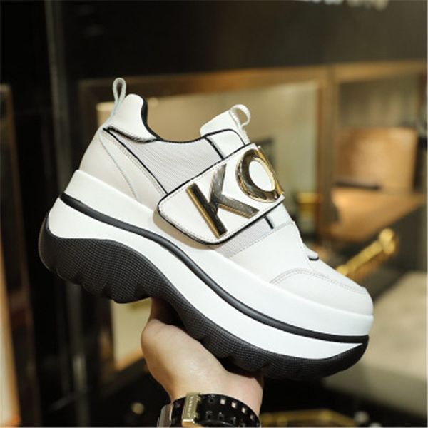 

shoes woman 2019 new genuine leather platform white sneakers fashion metal buckle female casual shoes dad zapatos de mujer, Black