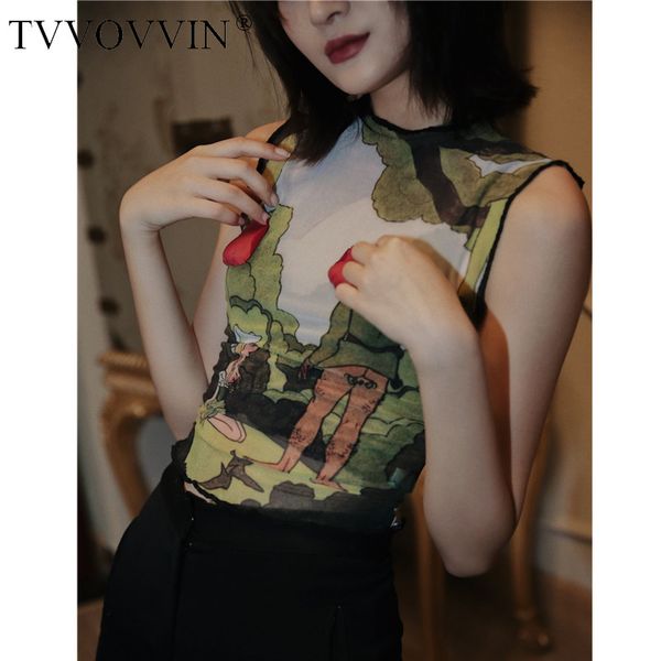 

korea harajuku tank women crop voile tanksummer underwear pattern print green femme 2020 clothes z090, White