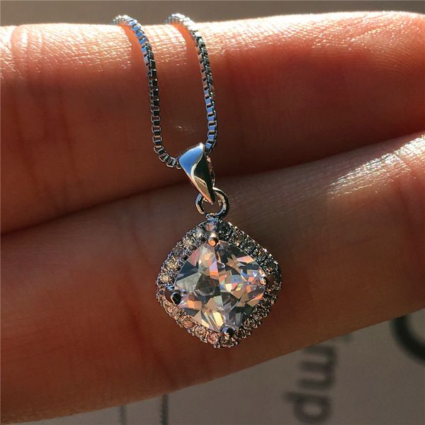 

elegant female square pendant necklace fashion silver filled wedding necklace classic green blue zircon for women
