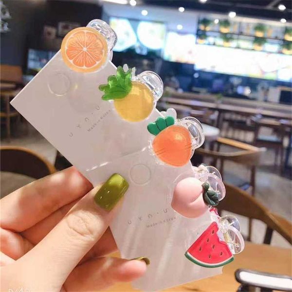 

new girls small cartoon fruits vegetables hair children mini hair clamp kids baby side clips, Slivery;white