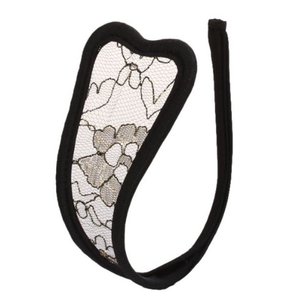 

women black net with golden floral pattern c - string thong invisible underwear, Black;pink
