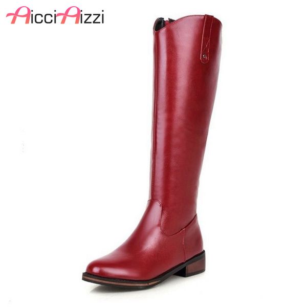 

aicciaizzi size 34-43 women flats boots zipper round toe fur knee boots women concise fashion winter footwear, Black